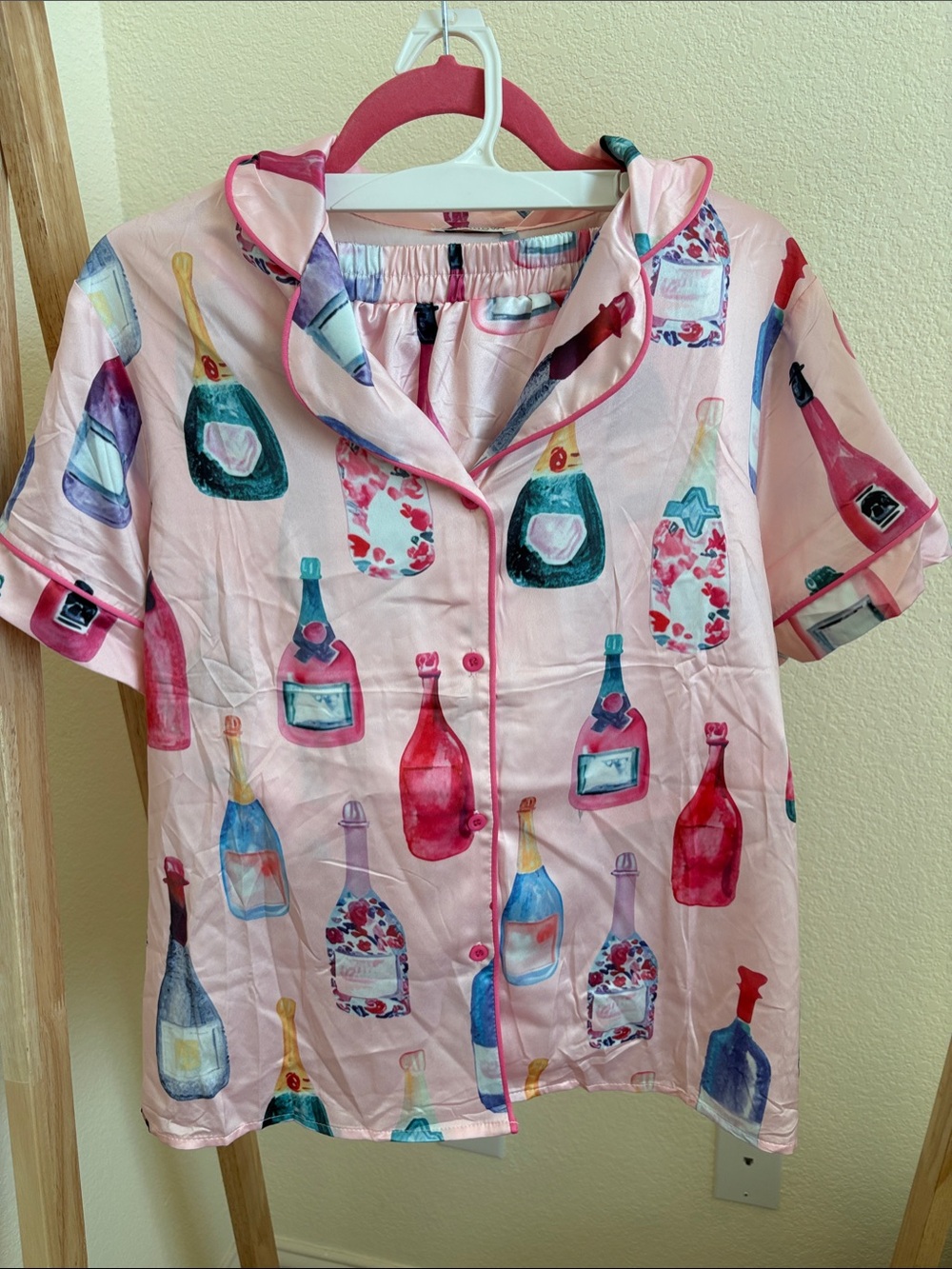 Pink Champagne Bottle Print Pajama Set